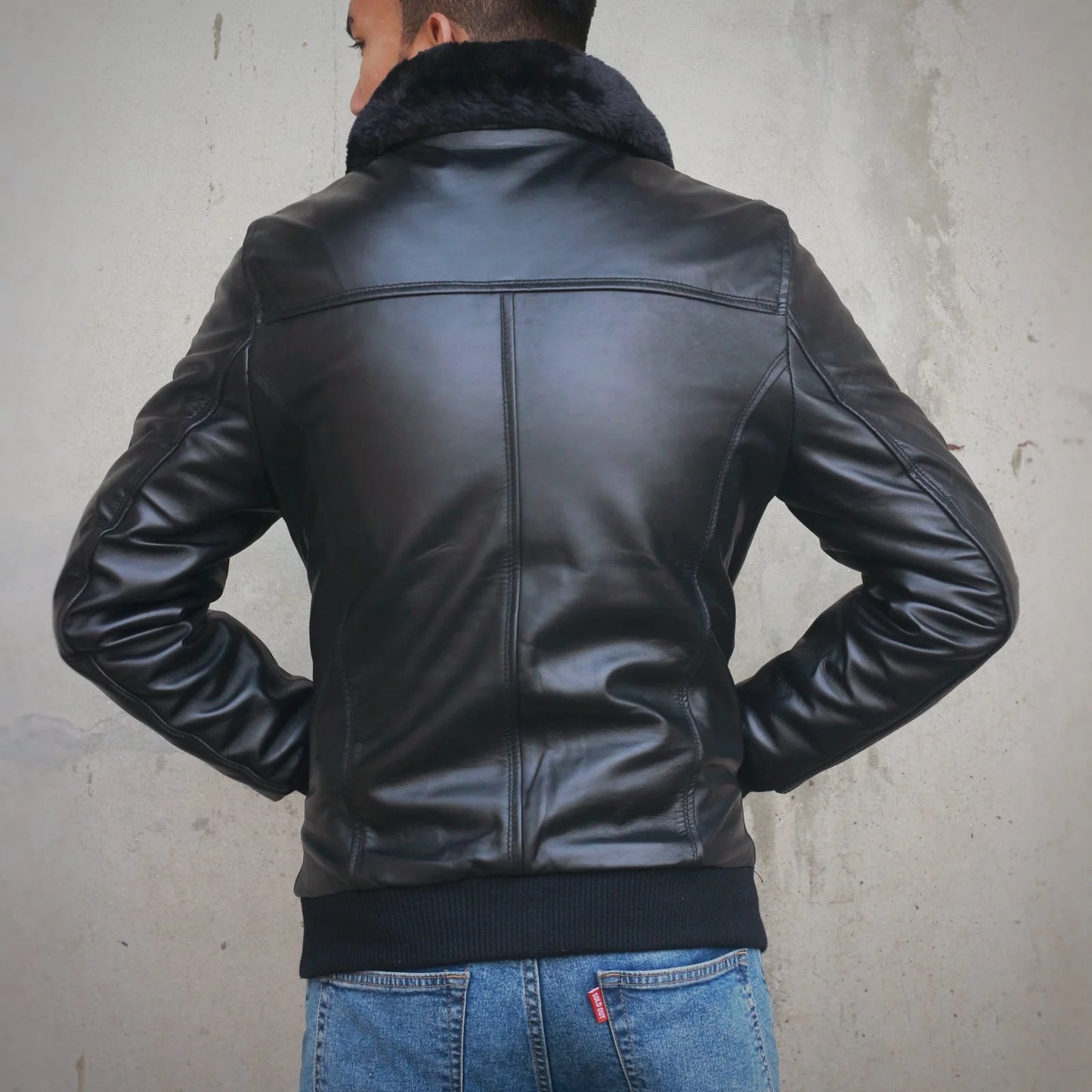 Leather Jacket with Fur Collar