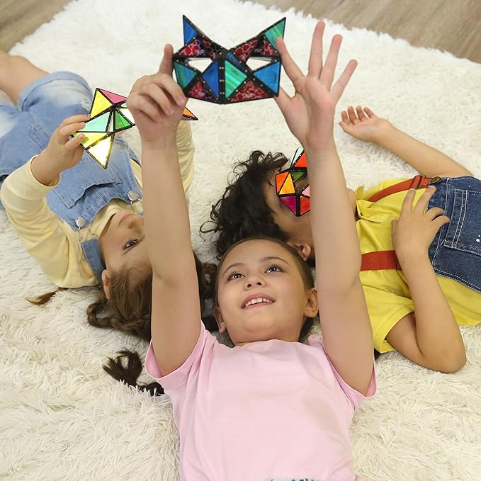 Magnet Pyramid Stone - 1 Cube Transforms into 1 Billion Shapes, 14 pcs (12 Puzzle pcs and 2 Accessories), 243 Rare Earth Magnets, Holographic Design Magnet Tiles Creative Puzzle STEM/STEAM Toy