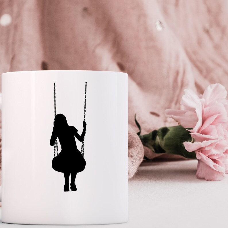 Girl cat swing svg png\ little girl with cat on swing clipart\ nursery wall decor\ printable cut file cricut silhouette digital download