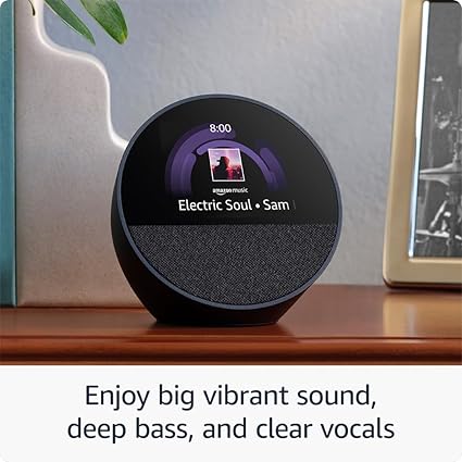 Echo Spot (newest model), Great for nightstands, offices and kitchens, Smart alarm clock with Alexa, Black