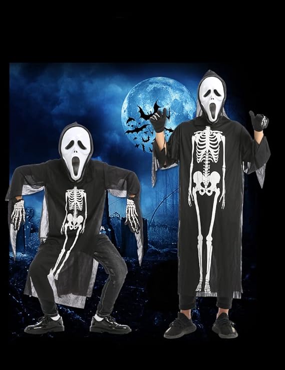 Halloween Skeleton Coat + Face Mask + Gloves Set Costumes Halloween Cosplay Fancy Dress Party