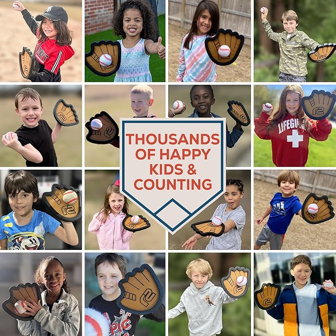 Toss and Catch Ball Game Set - Easy to Use Sticky Balls & Beginner Baseball Training Glove - Premium Toy Paddle Fits All Hand Sizes From Toddlers to Teens & Adults - Fun Gift Idea for Boys and Girls