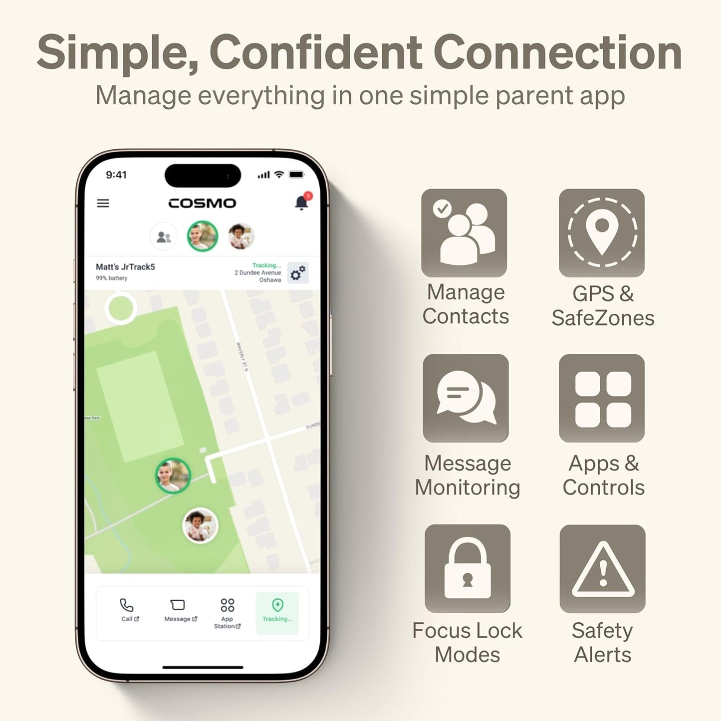 Kids Smart Watch by Cosmo | Best Kid-Safe Phone Watch | Precision Real-Time GPS Tracking | Call, Text, Activity, School Settings | Spotify Music | Parental Controls | SOS & Safety Alerts