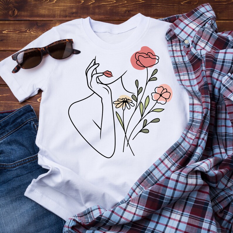 Floral Woman Svg Design\ Floral Body Svg\ Woman Line Drawing Svg\ Floral Shirt Svg\ Flower Woman Svg Png Dxf Eps Files Digital Download