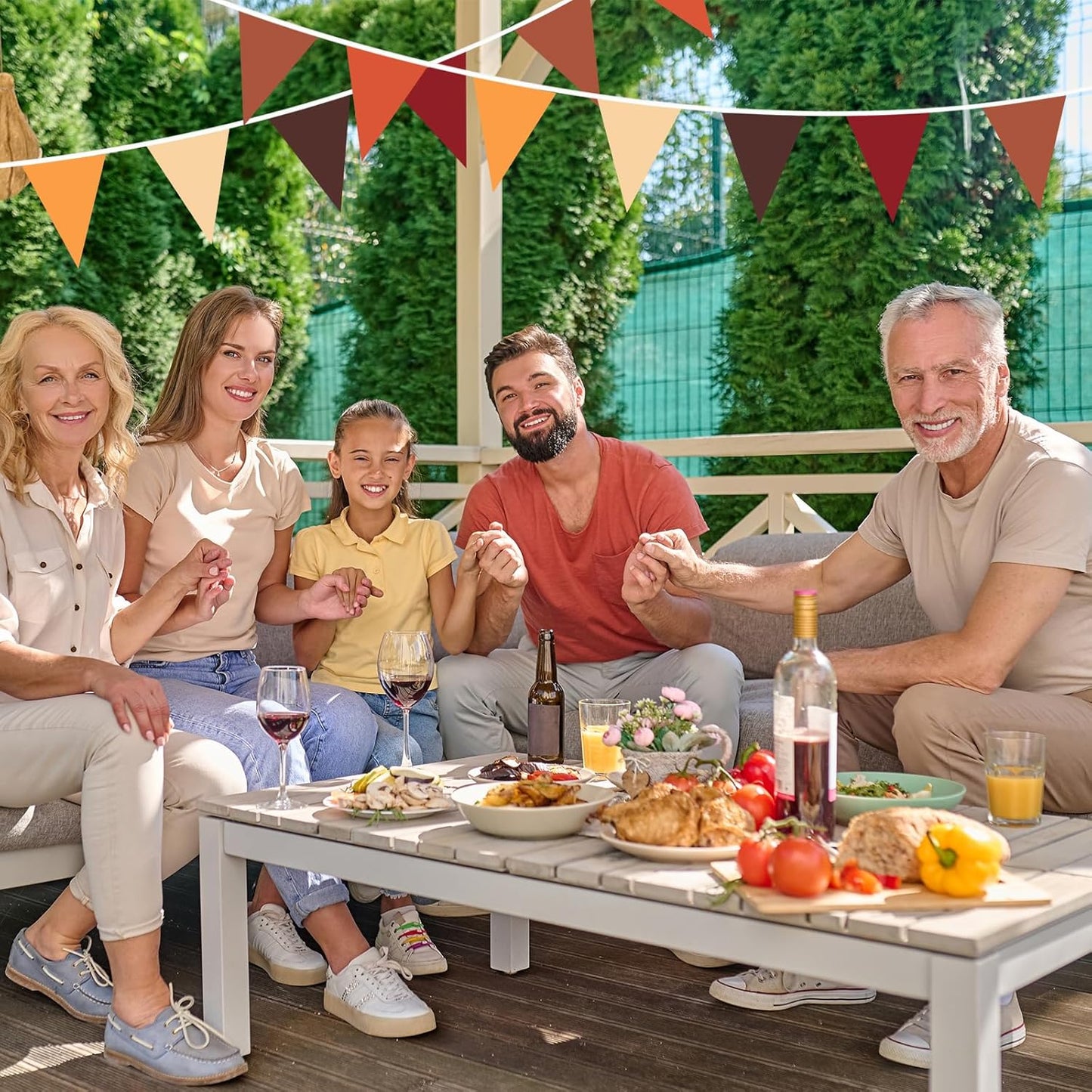 Brown Orange Yellow Pennant Banner Garland Bunting Decorations for Happy Fall Thanksgiving Autumn Harvest Festival Wedding Birthday Party Home Outdoor 33Feet 30Flags