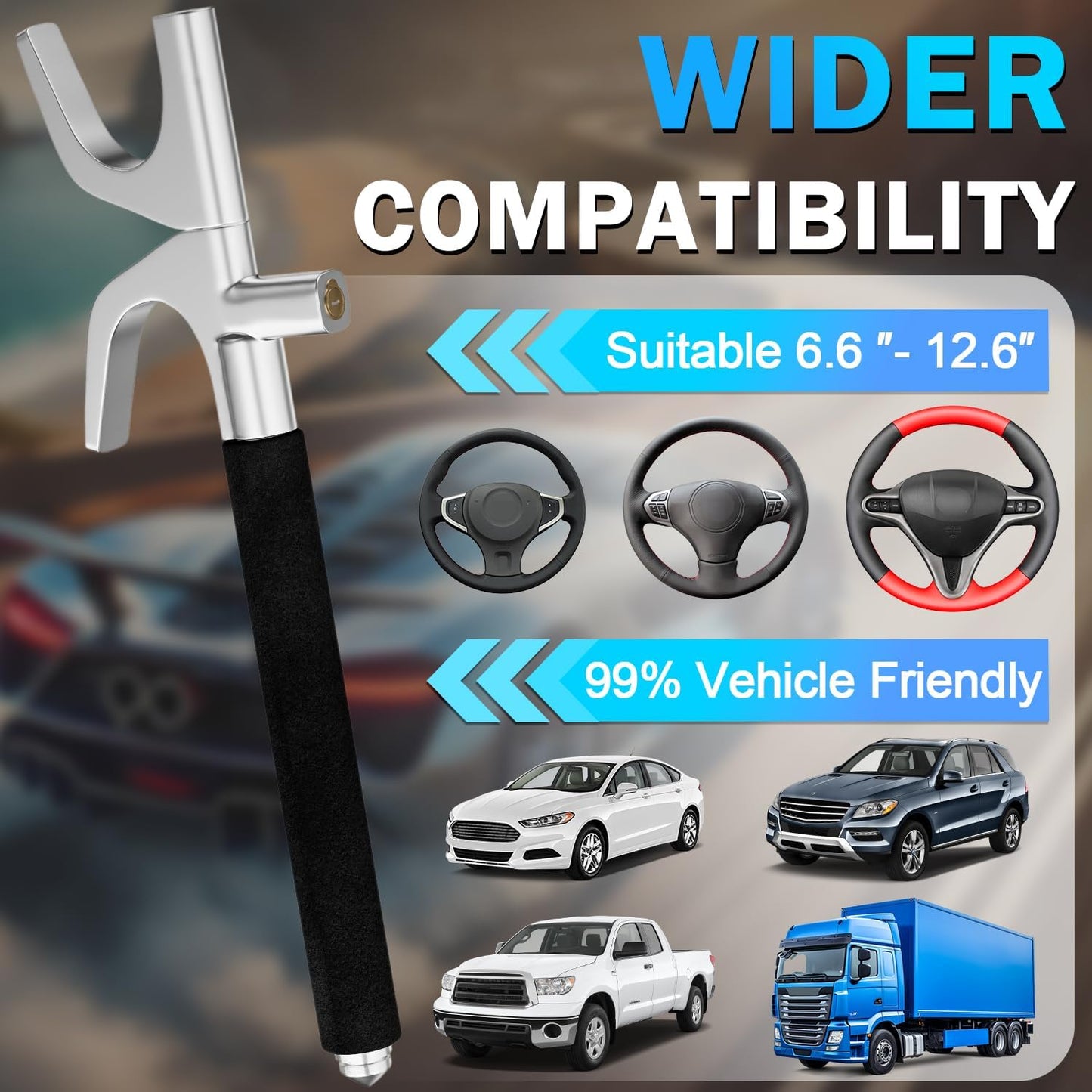 Steering Wheel Lock Universal Security Car Locks with Safety Hammer Heavy Duty Carro Wheel Locks Retractable Anti-Theft Prevention Device for Truck|SUV|Van Accessories, Black