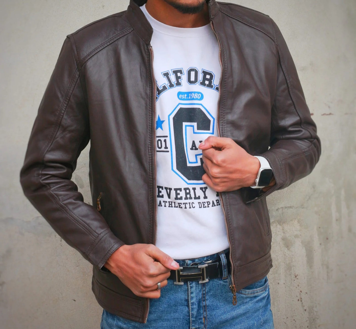 Plain Brown Leather Jacket