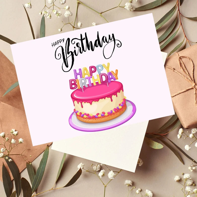 Printable Birthday Card\ Happy Birthday Card Printable\ Digital Birthday Card\ Birthday Card with Flowers\ Birthday Card Instant Download