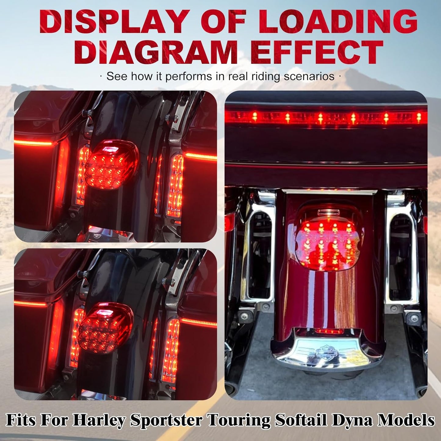 Motorcycle LED Brake Tail Light Rear Running License Plate Lamp Fit For Harley Touring Electra Glide Road King Street Glide Dyna Softail Street Fat Bob Sportster (Red LED Brake Tail Light)