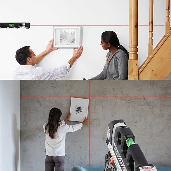 Laser Level Line Tool, Multipurpose Laser Level Kit Standard Cross Line Laser leveler Beam Tool with Metric Rulers 8ft/2.5M for Picture Hanging cabinets Tile Walls