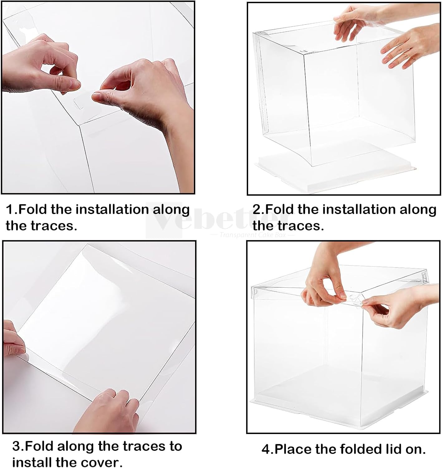 Clear Cake Box, 2 Pcs Transparent Cake Carrier Box with Lids, 4'' PET Cake Packaging Boxes with Ribbon Gift Card for Pastries, Clear Gift Boxes for Birthday, Wedding and Festival Party, White.