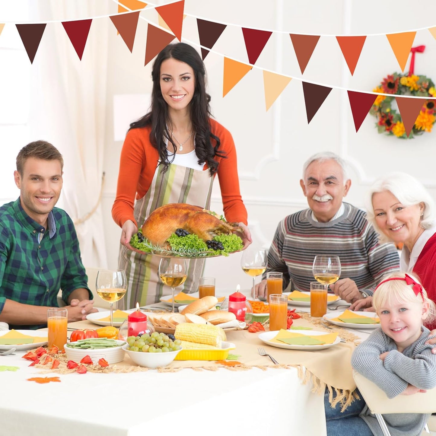 Brown Orange Yellow Pennant Banner Garland Bunting Decorations for Happy Fall Thanksgiving Autumn Harvest Festival Wedding Birthday Party Home Outdoor 33Feet 30Flags