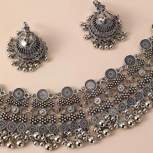 Indian Bollywood Traditional Jhumka Jewellery Set for Women Large Big Tassel Beaded Kundan Ethnic Wedding Wear Party Festival Choker Necklace Earrings Maang Tikka Traditional Fashion Antique Jewelry