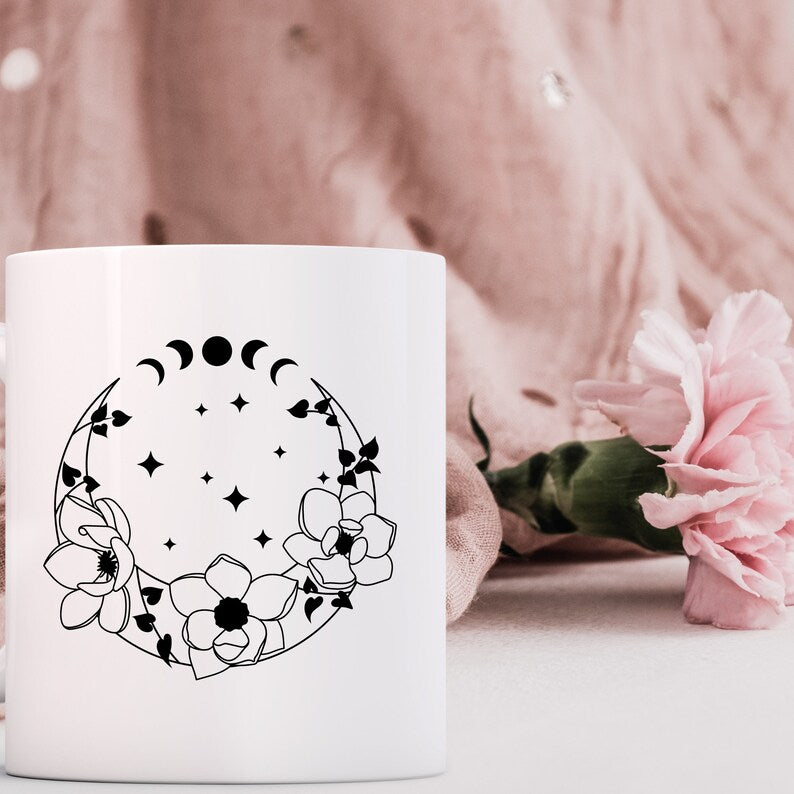 Floral moon svg bundle\ Moon with flowers svg\ dxf png jpg\ Celestial moon svg bundle\ Moon flower with feathers svg\ Instant Download