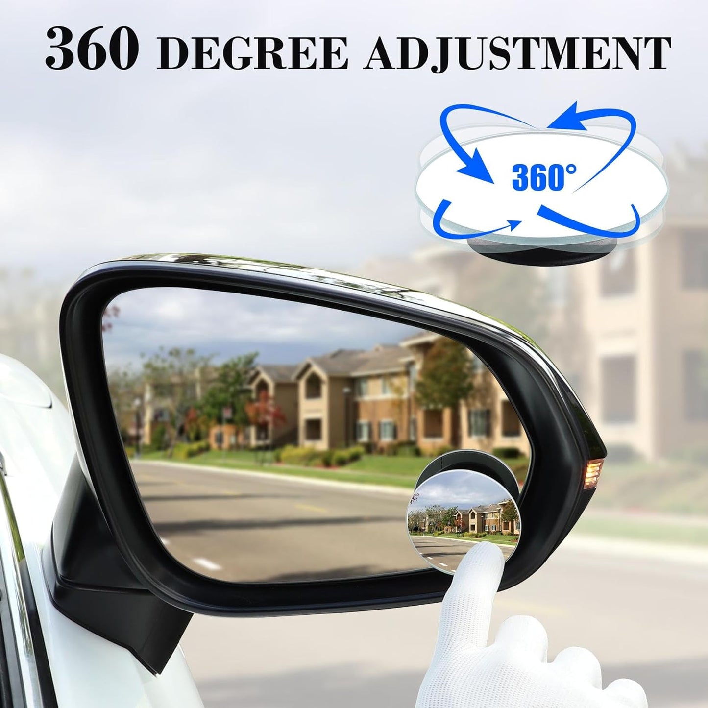 Blind Spot Mirror, 2" Round HD Glass Frameless Convex Rear View Mirrors Exterior Accessories with Wide Angle Adjustable Stick for Car SUV and Trucks, Pack of 2