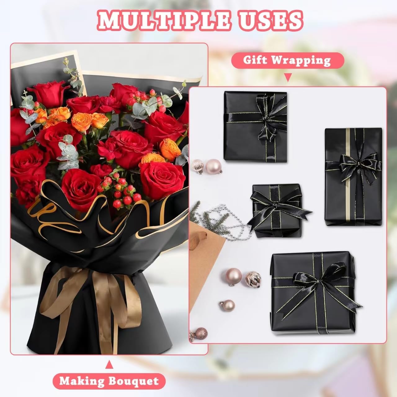 20 Sheets Bouquet Wrapping Paper, Waterproof Floral Wrapping Paper, Florist Supplies Packaging Paper, Flower Wrapping Paper for Commemoration Day, Festival,Wedding, Birthday, Gift DIY (Pink)