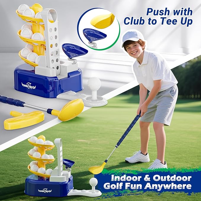 Toddler Golf Set with Foot Pedal Launcher, Kids Golf Toy for Ages 3-8, Includes Adjustable Golf Club, 15 Balls & Golf Cart, Indoor&Outdoor Sports Gift for Boys and Girls