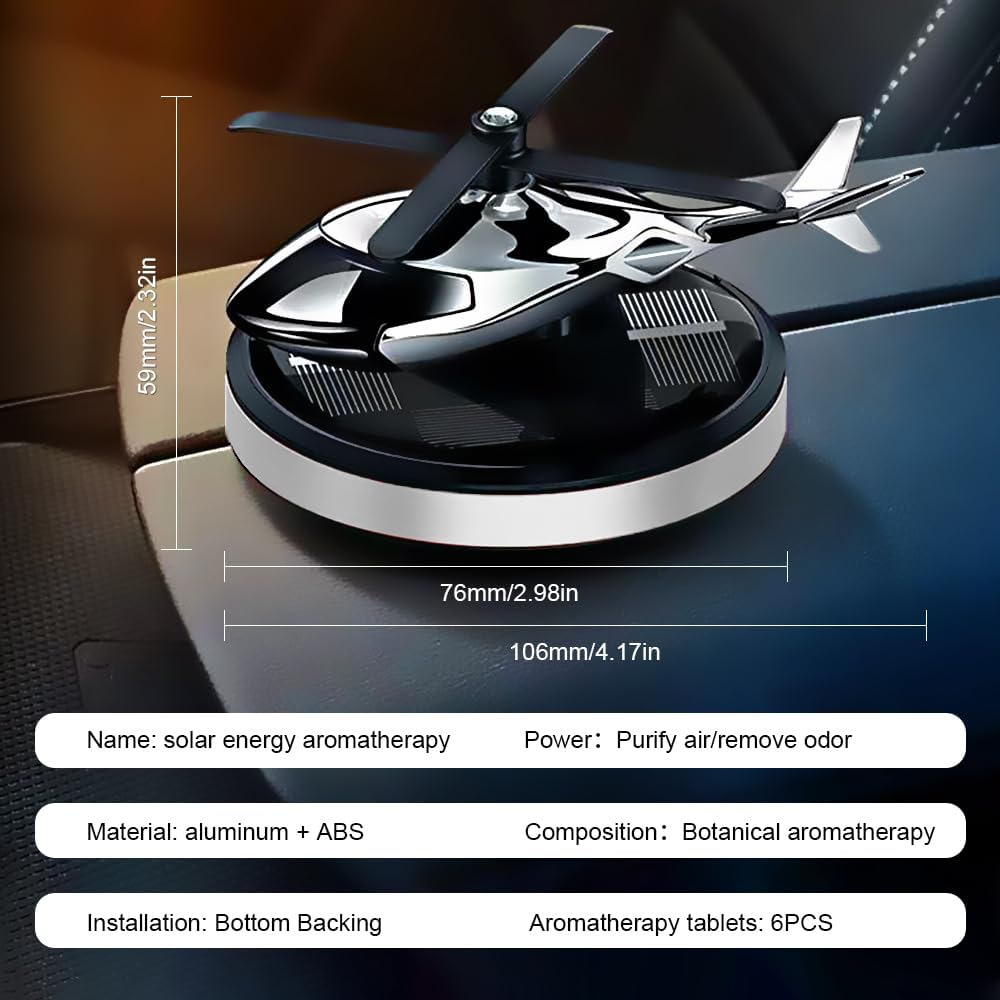 Helicopter Car Air Freshener Solar Powered Perfume Diffuser with 6PCS Cologne Fragrance Tablets Interior Decorative Accessories Smart Deodorizer For Men