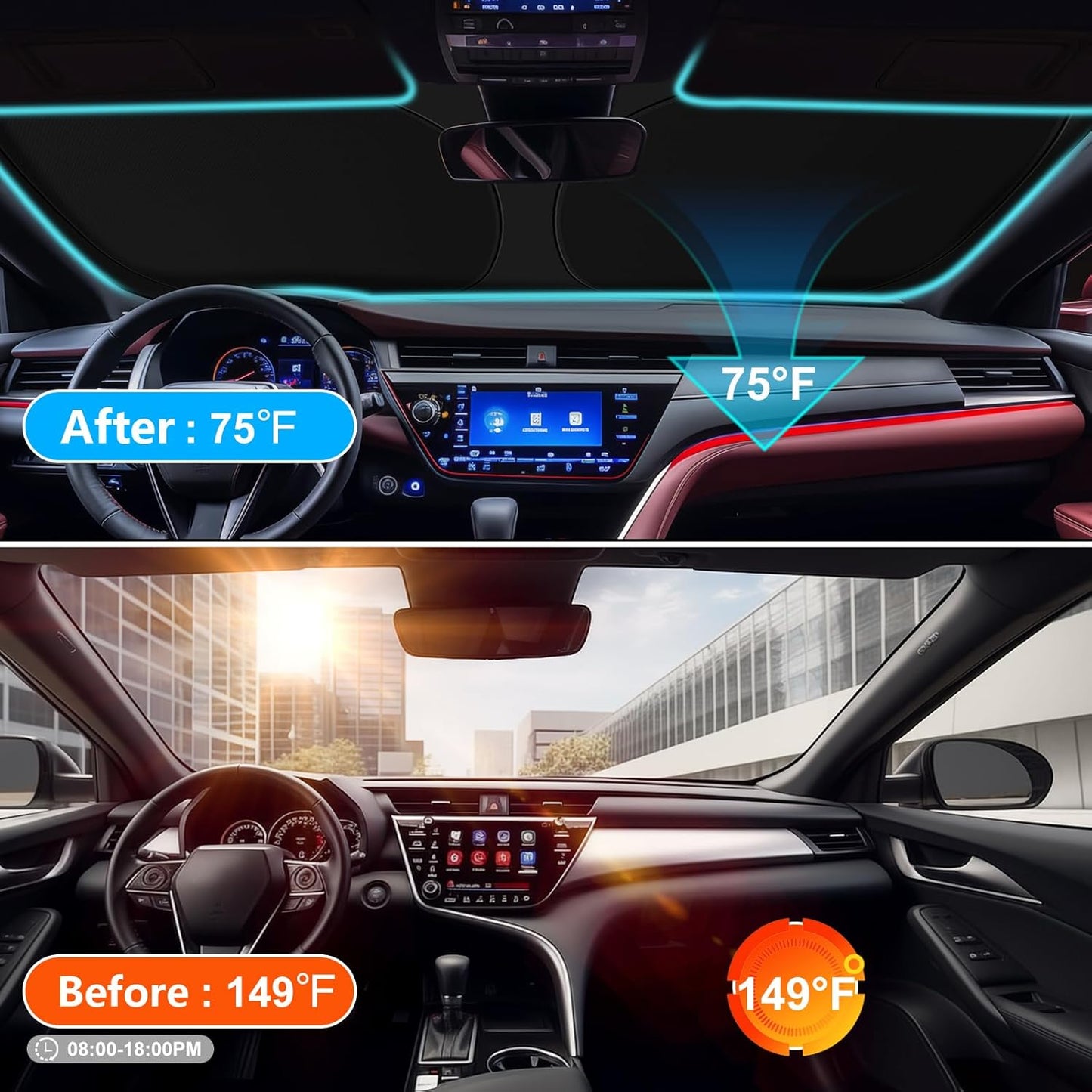 Car Windshield Sun Shade Compatible with 2025 2024 2023 2022 2021 2020 2019 2018 Camry LE XLE Hybrid SE XSE Sedan Accessories 2025 Upgrade Foldable Sunshade Custom Windshield Sun Visor