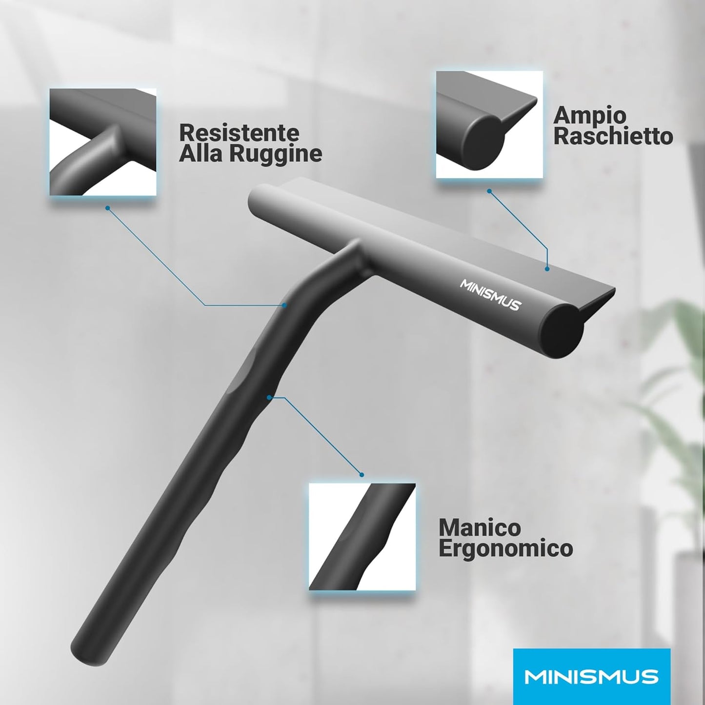 Shower Squeegee - Window and Door Glass Cleaner - Silicone Shower Squeegee - Shower Glass, Bathroom and Mirrors Cleaner - Without Drilling, Holder Included