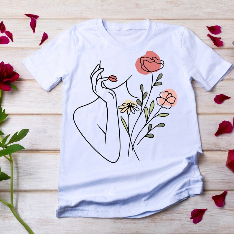 Floral Woman Svg Design\ Floral Body Svg\ Woman Line Drawing Svg\ Floral Shirt Svg\ Flower Woman Svg Png Dxf Eps Files Digital Download