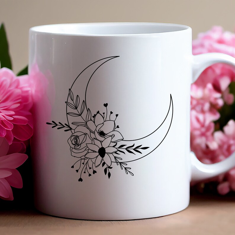 Floral moon svg bundle\ Moon with flowers svg\ dxf png jpg\ Celestial moon svg bundle\ Moon flower with feathers svg\ Instant Download