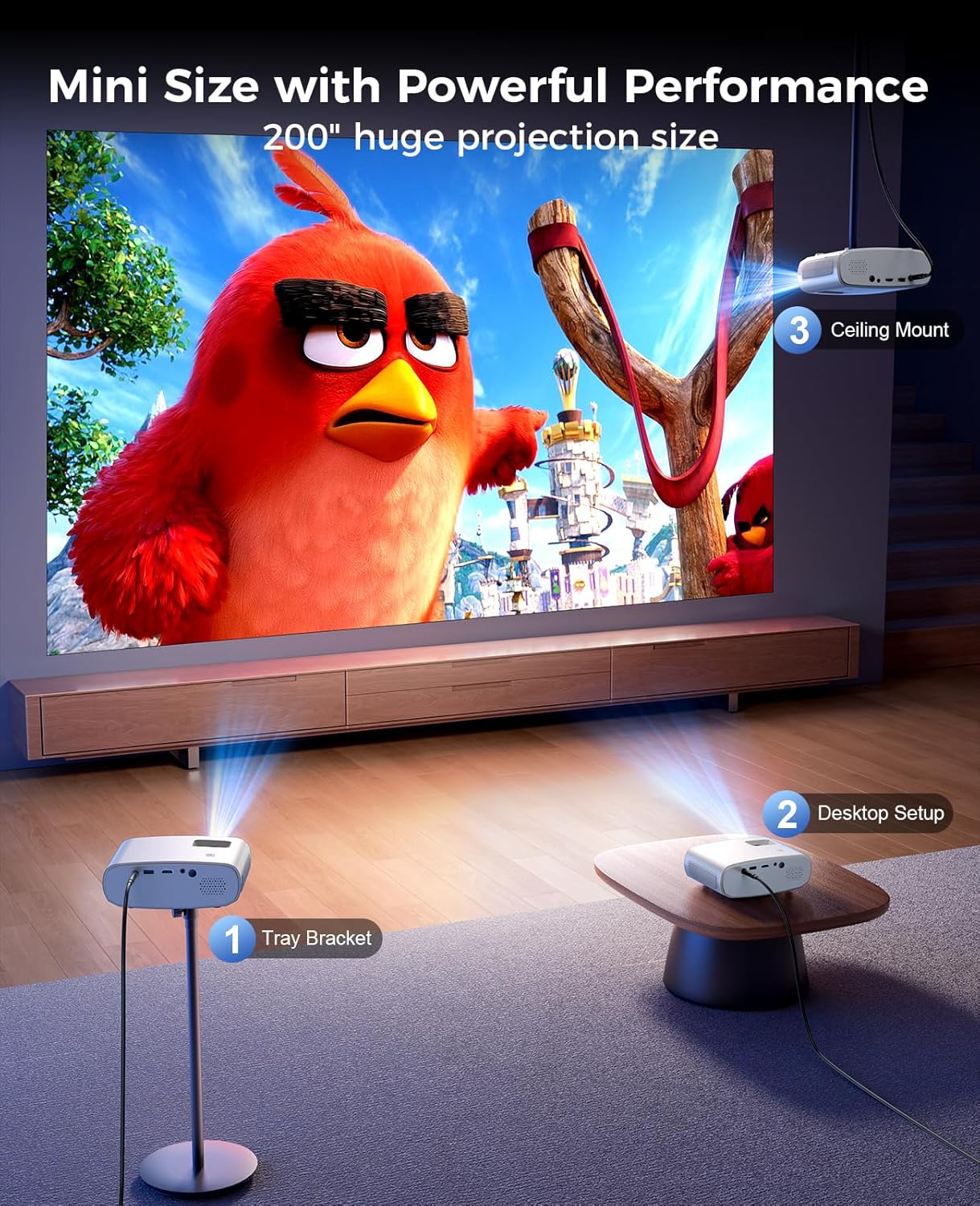 Mini Projector for iPhone, 2025 Upgraded 1080P HD Projector, 8000L Portable Projector with Tripod, Movie Projector Compatible with Android/iOS/Windows/TV Stick/HDMI/USB