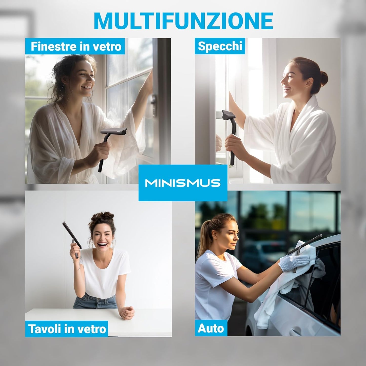 Shower Squeegee - Window and Door Glass Cleaner - Silicone Shower Squeegee - Shower Glass, Bathroom and Mirrors Cleaner - Without Drilling, Holder Included