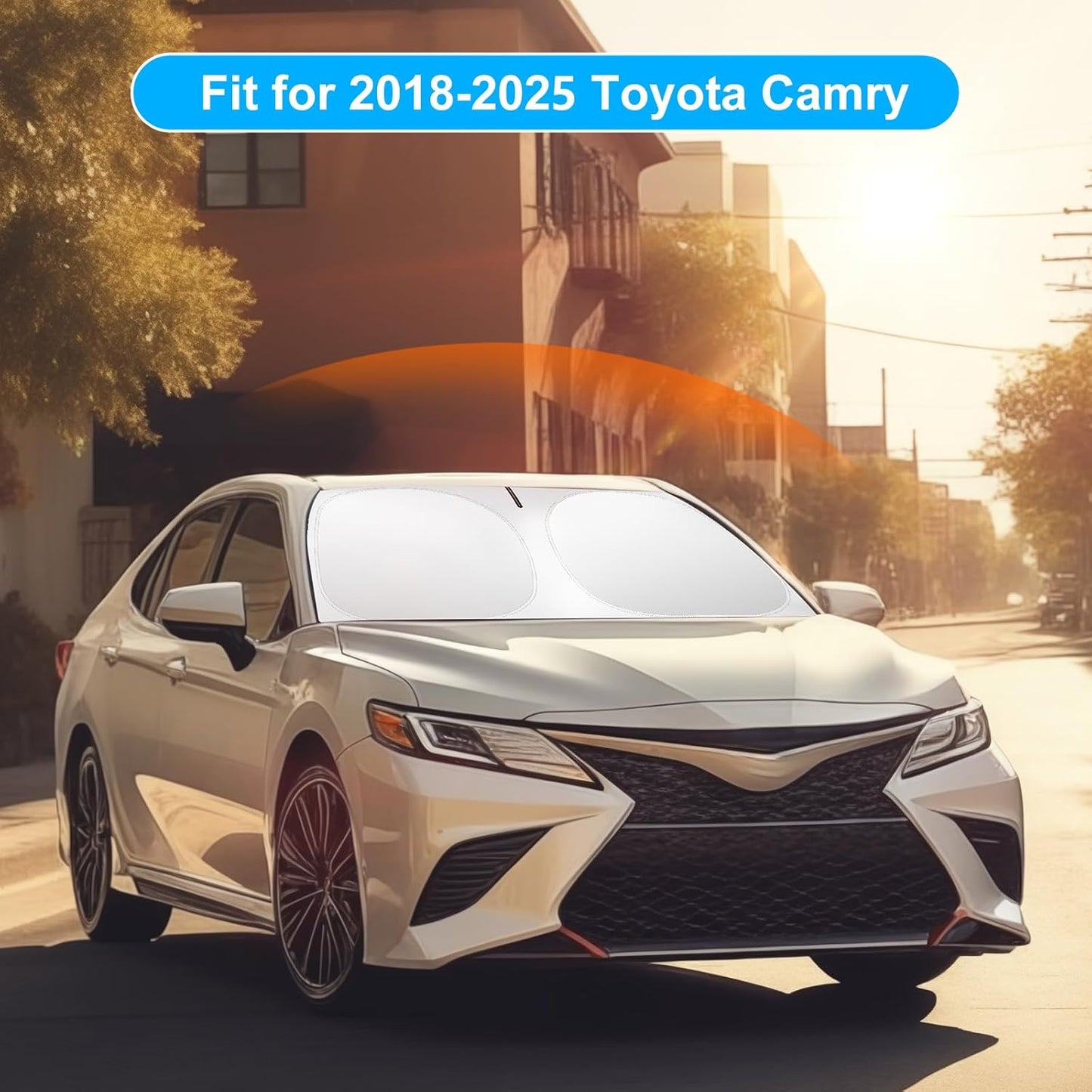 Car Windshield Sun Shade Compatible with 2025 2024 2023 2022 2021 2020 2019 2018 Camry LE XLE Hybrid SE XSE Sedan Accessories 2025 Upgrade Foldable Sunshade Custom Windshield Sun Visor