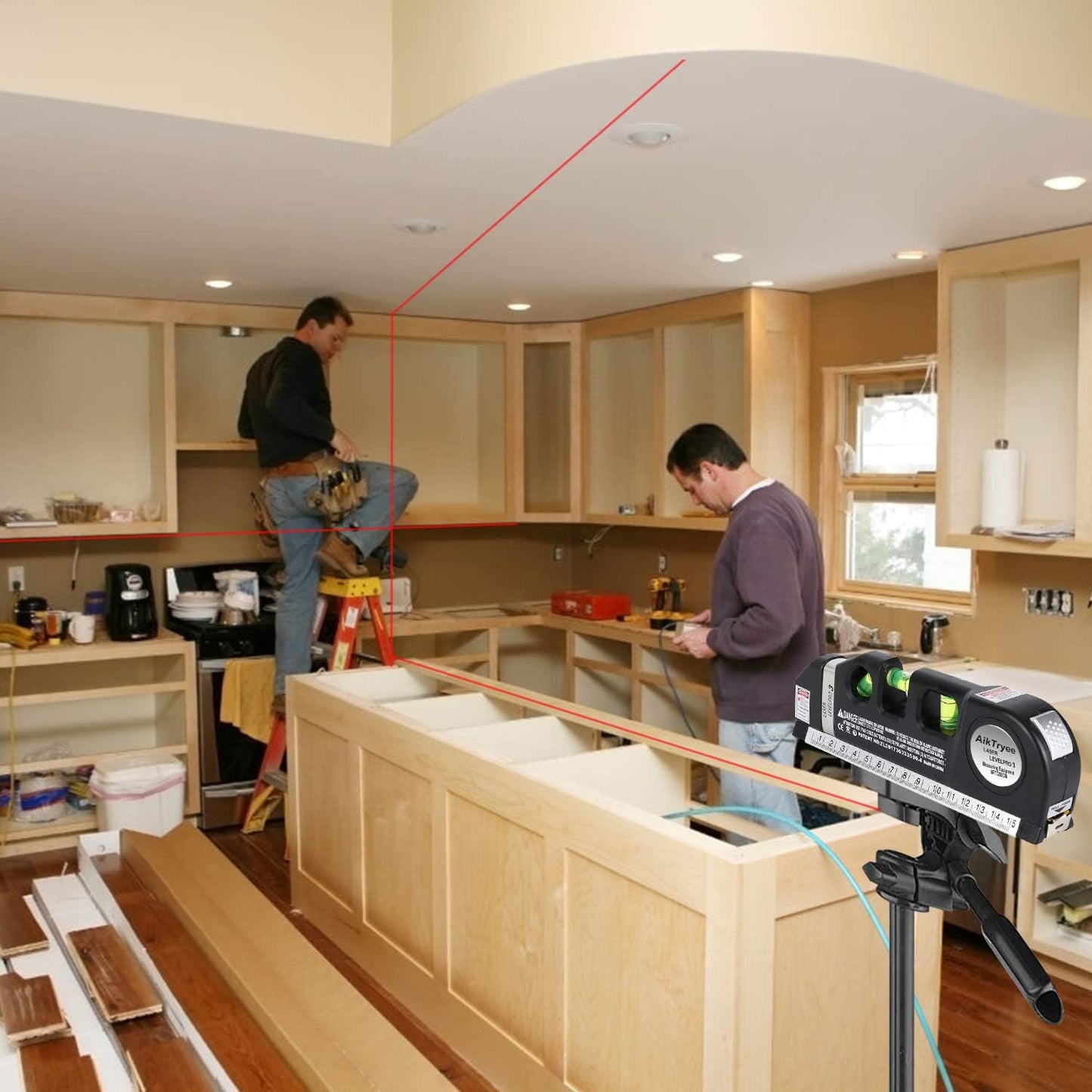Laser Level Line Tool, Multipurpose Laser Level Kit Standard Cross Line Laser leveler Beam Tool with Metric Rulers 8ft/2.5M for Picture Hanging cabinets Tile Walls