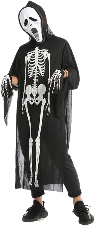 Halloween Skeleton Coat + Face Mask + Gloves Set Costumes Halloween Cosplay Fancy Dress Party
