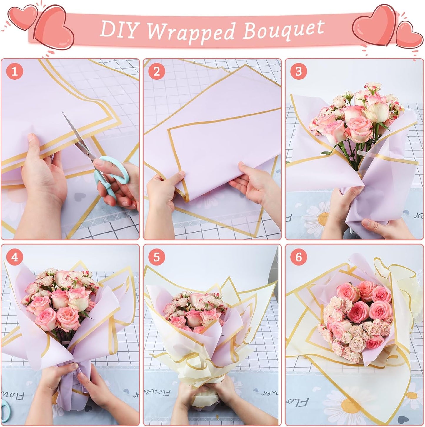 20 Sheets Bouquet Wrapping Paper, Waterproof Floral Wrapping Paper, Florist Supplies Packaging Paper, Flower Wrapping Paper for Commemoration Day, Festival,Wedding, Birthday, Gift DIY (Pink)