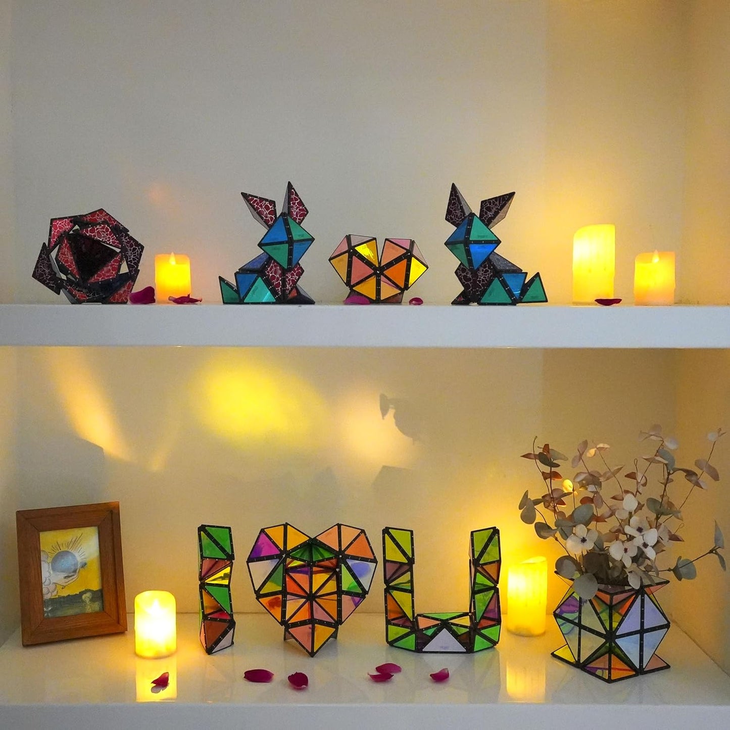 Magnet Pyramid Stone - 1 Cube Transforms into 1 Billion Shapes, 14 pcs (12 Puzzle pcs and 2 Accessories), 243 Rare Earth Magnets, Holographic Design Magnet Tiles Creative Puzzle STEM/STEAM Toy