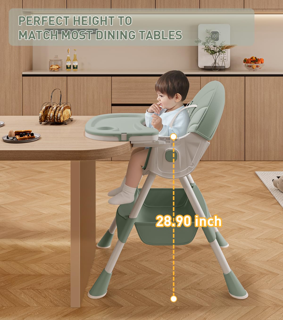 Baby High Chair, 5 in 1 High Chairs for Babies and Toddlers, Travel Foldable High Chair with Foot Rest, Detachable PU Cushion, Double Removable Tray, Adjustable Height & Recline