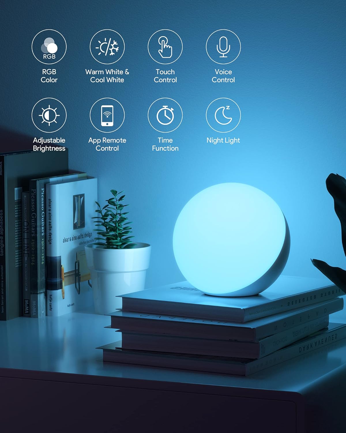 Smart Table Lamp, Dimmable Desk Lamp with App/Voice Control, LED RGB Color Changing Touch Lamp, Night Light for Bedroom Compatible with Alexa