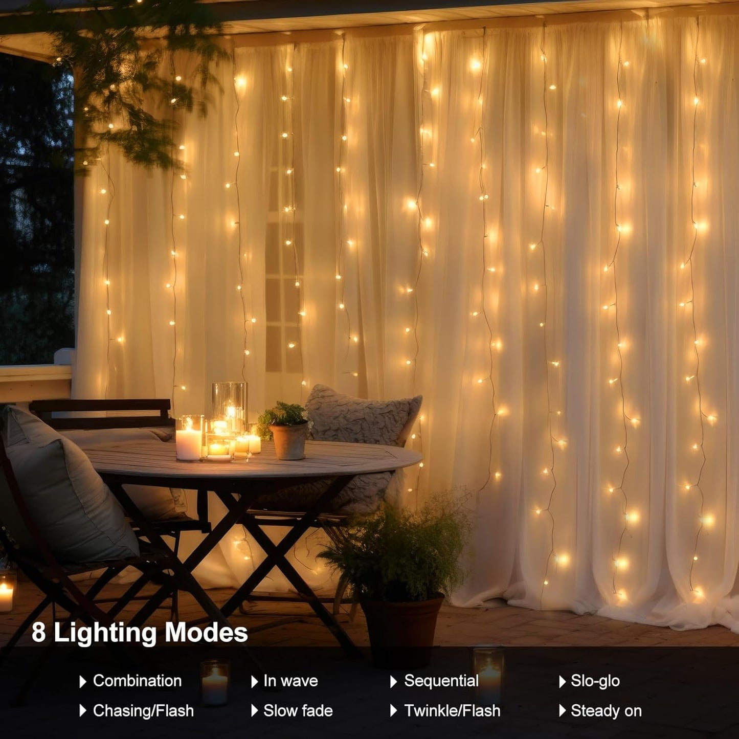 300 LED Curtain Lights Battery Operated, 9.8ft×9.8ft Hanging Light with Remote Timer Fairy Curtain Lights for Bedroom Patio Wedding Backdrop Party Decór (Warm White)