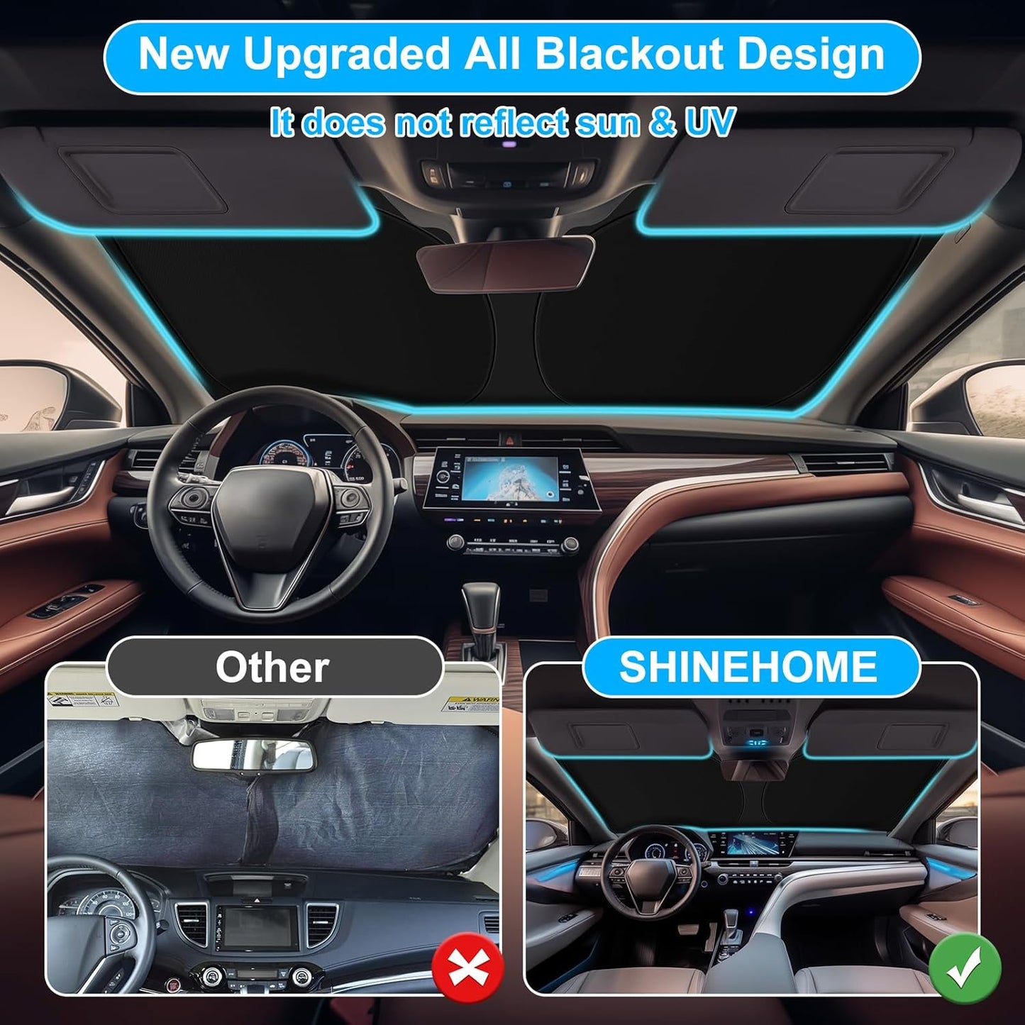 Car Windshield Sun Shade Compatible with 2025 2024 2023 2022 2021 2020 2019 2018 Camry LE XLE Hybrid SE XSE Sedan Accessories 2025 Upgrade Foldable Sunshade Custom Windshield Sun Visor