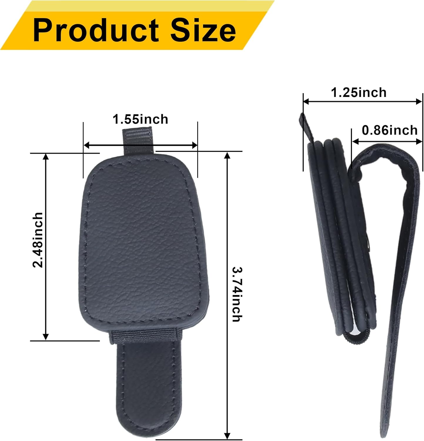 Sunglass Holder for Car, Magnetic Leather Sunglasses Holder and Ticket Card Clip, Car Visor Accessories, 2 Packs (Black)