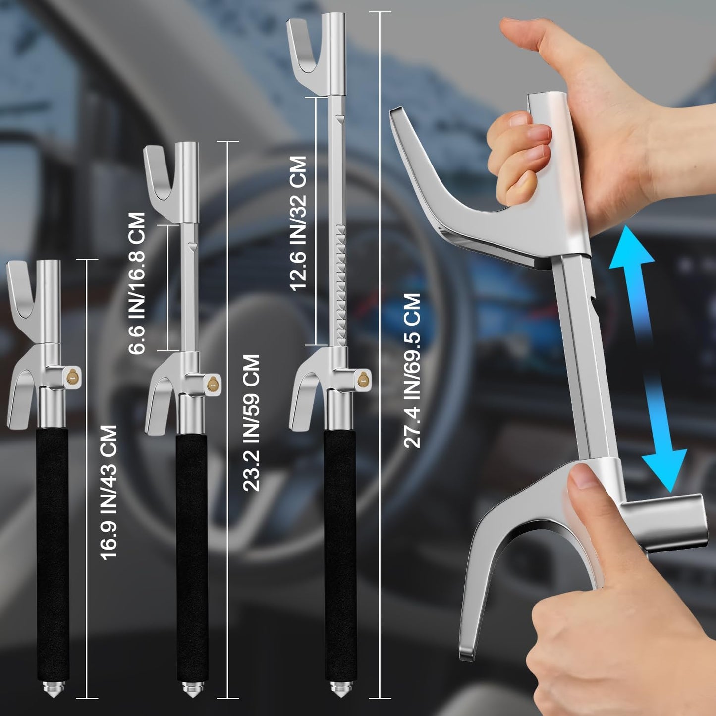 Steering Wheel Lock Universal Security Car Locks with Safety Hammer Heavy Duty Carro Wheel Locks Retractable Anti-Theft Prevention Device for Truck|SUV|Van Accessories, Black