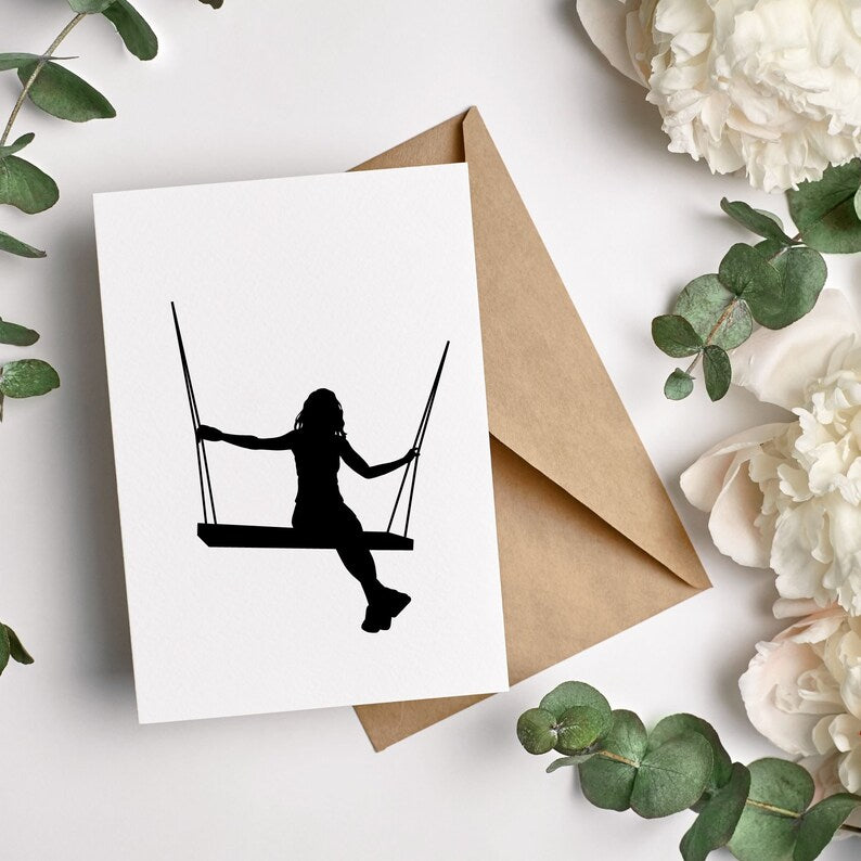 Girl cat swing svg png\ little girl with cat on swing clipart\ nursery wall decor\ printable cut file cricut silhouette digital download