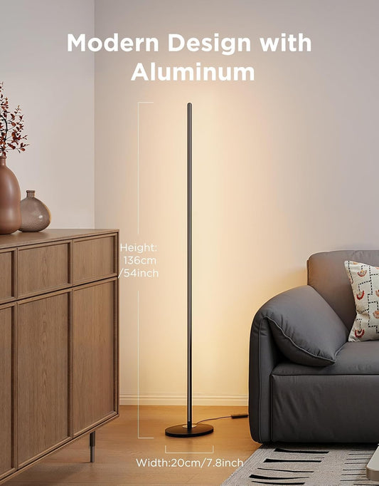 RGBIC Floor Lamp Basic, LED Corner Lamp Works with Alexa, 1000 Lumen Smart Modern Floor Lamp with Music Sync and 16 Million DIY Colors, Color Changing Standing Lamp for Bedroom Living Room Black