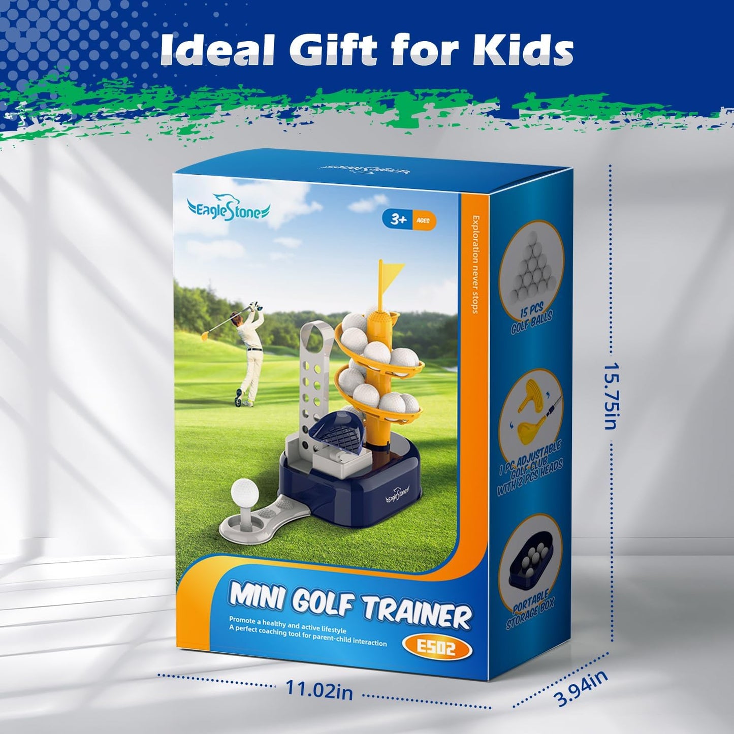 Toddler Golf Set with Foot Pedal Launcher, Kids Golf Toy for Ages 3-8, Includes Adjustable Golf Club, 15 Balls & Golf Cart, Indoor&Outdoor Sports Gift for Boys and Girls