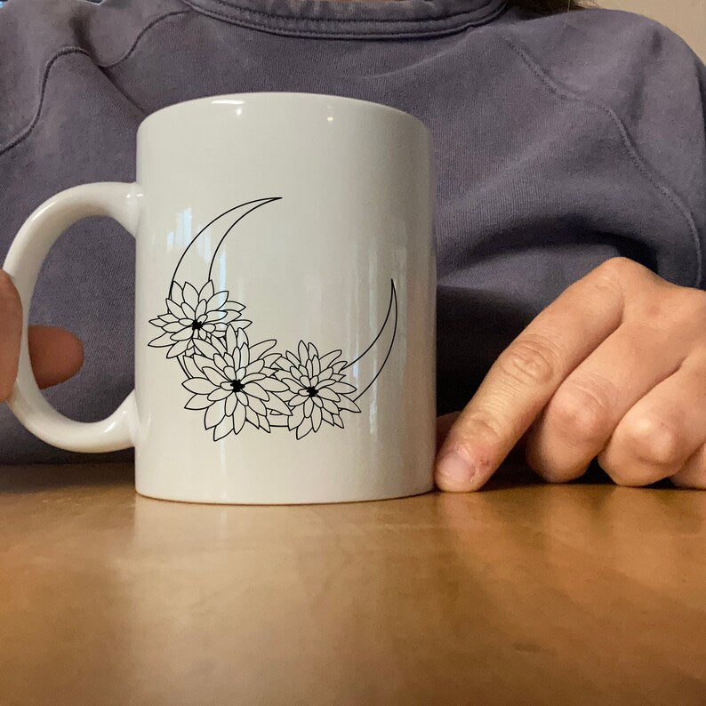 Floral moon svg bundle\ Moon with flowers svg\ dxf png jpg\ Celestial moon svg bundle\ Moon flower with feathers svg\ Instant Download