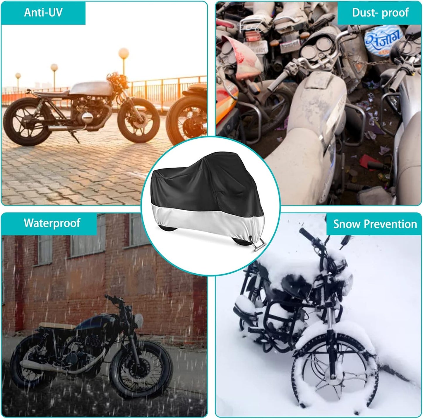 Motorcycle Cover,Motorbike Cover All Season Universal Weather Waterproof Sun Outdoor Protection with Lock-Holes & Storage Bag,XXL Motorcycles Vehicle Cover
