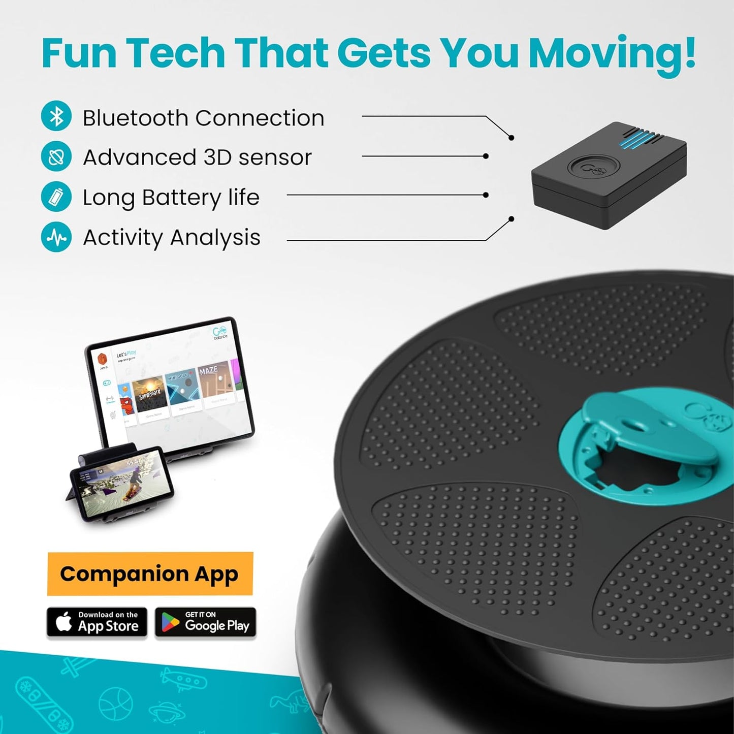 App-Enabled Balance Board. Smart Bluetooth Sensor, 12 FREE Interactive Games - Fun, Balance Training and Home Gym Workout! Boost Coordination & Strength for Teens and Adults