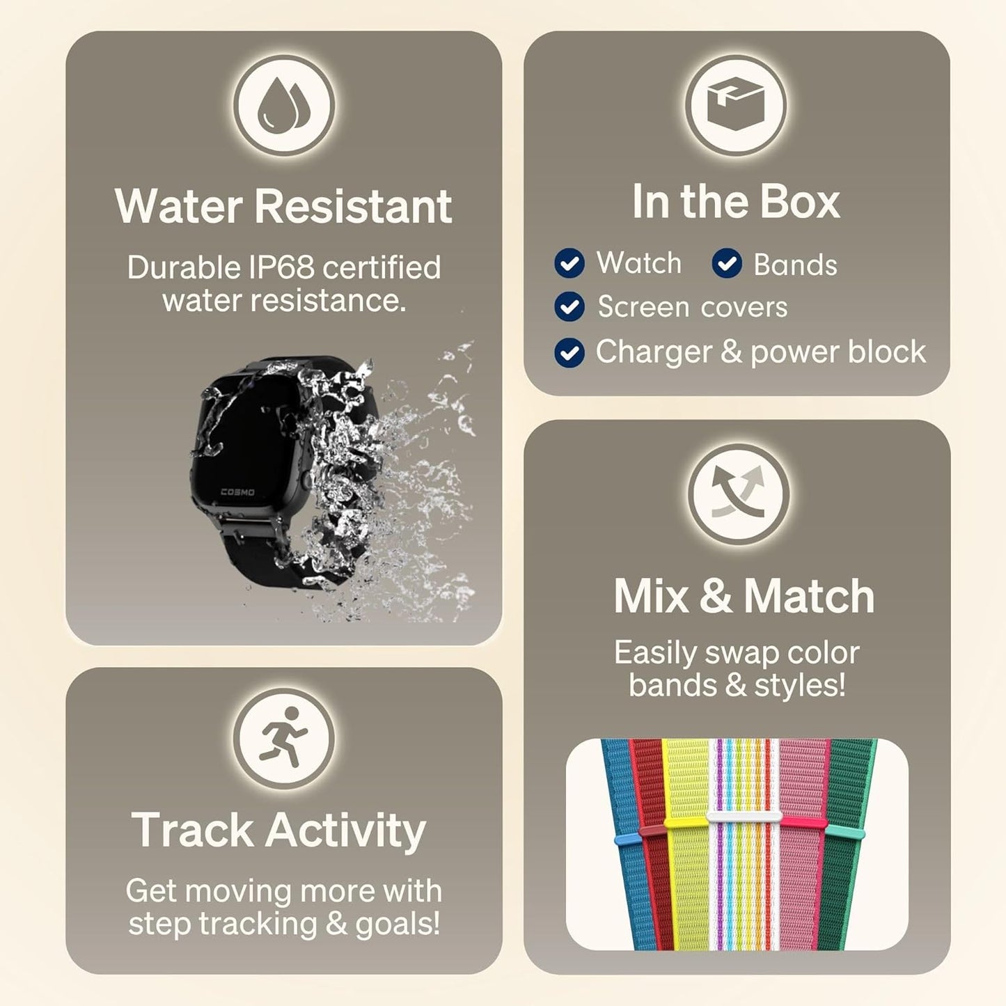 Kids Smart Watch by Cosmo | Best Kid-Safe Phone Watch | Precision Real-Time GPS Tracking | Call, Text, Activity, School Settings | Spotify Music | Parental Controls | SOS & Safety Alerts