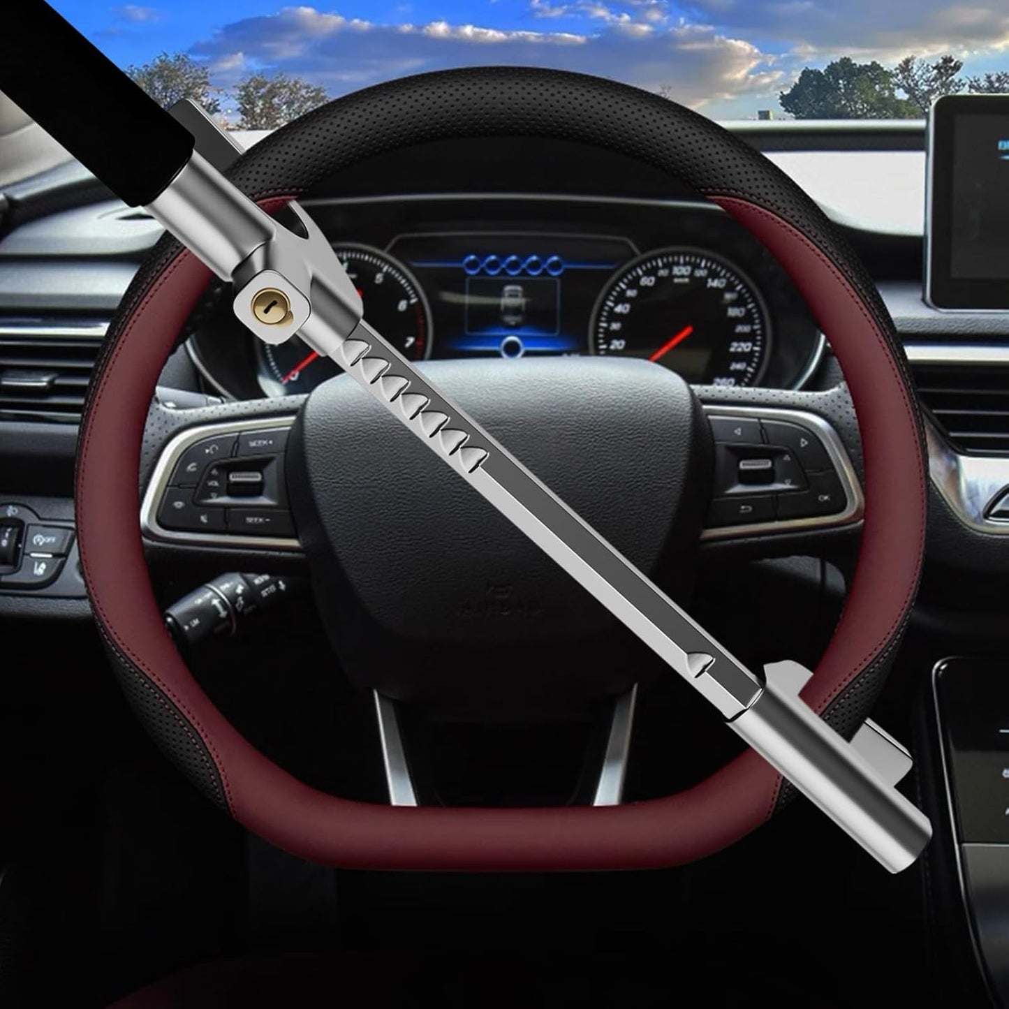 Steering Wheel Lock Universal Security Car Locks with Safety Hammer Heavy Duty Carro Wheel Locks Retractable Anti-Theft Prevention Device for Truck|SUV|Van Accessories, Black