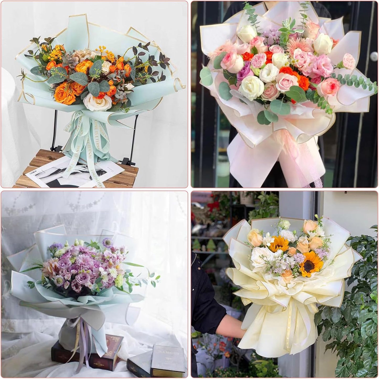 20 Sheets Bouquet Wrapping Paper, Waterproof Floral Wrapping Paper, Florist Supplies Packaging Paper, Flower Wrapping Paper for Commemoration Day, Festival,Wedding, Birthday, Gift DIY (Pink)