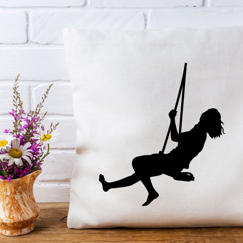 Girl cat swing svg png\ little girl with cat on swing clipart\ nursery wall decor\ printable cut file cricut silhouette digital download