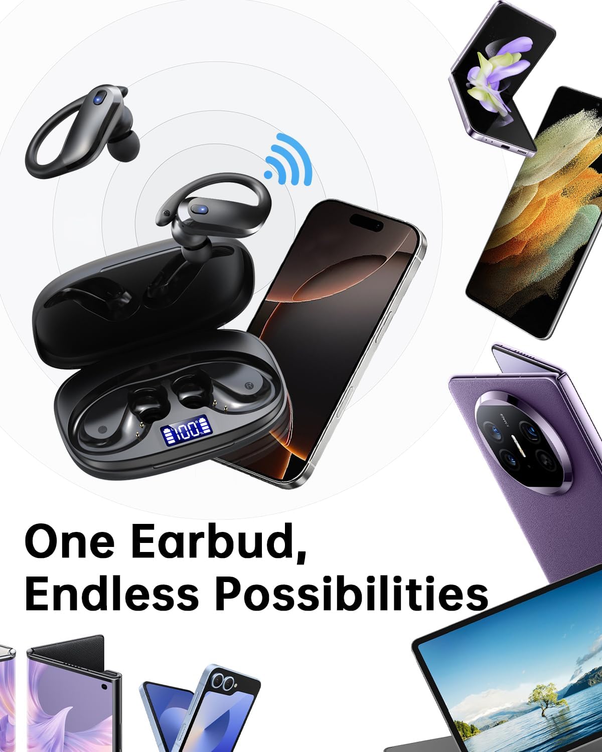 Wireless Earbuds Bluetooth 5.3 Headphones Sport,IPX7 Waterproof Sports Earphones with Earhooks,48H Playtime,Lightweight 7.8g,Fast Charging Case,Noise Cancelling Mic for Running Gym Workout-Black